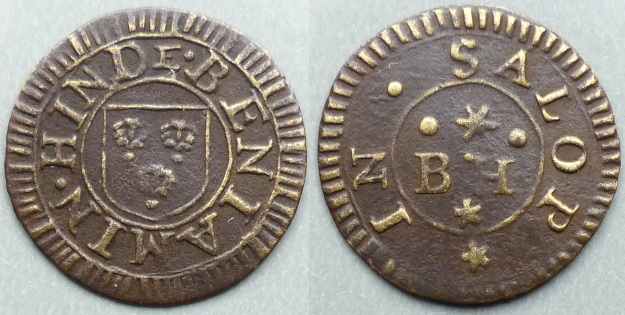 Shrewsbury, Benjamin Hinde farthing token Shrewsbury, Benjamin Hinde farthing token